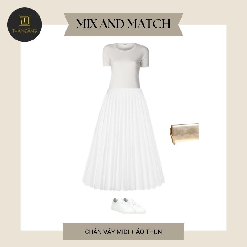 Chân váy midi mặc với áo thun