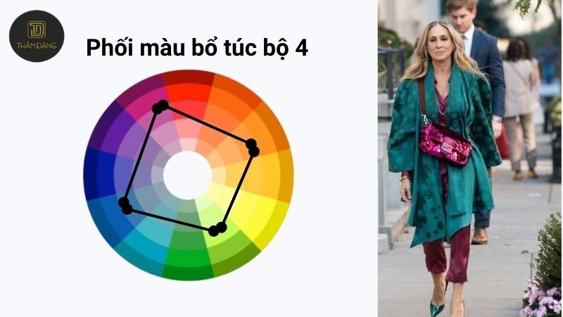 Cách phối màu bổ túc bộ 4 - 4 tông màu với màu xanh rêu